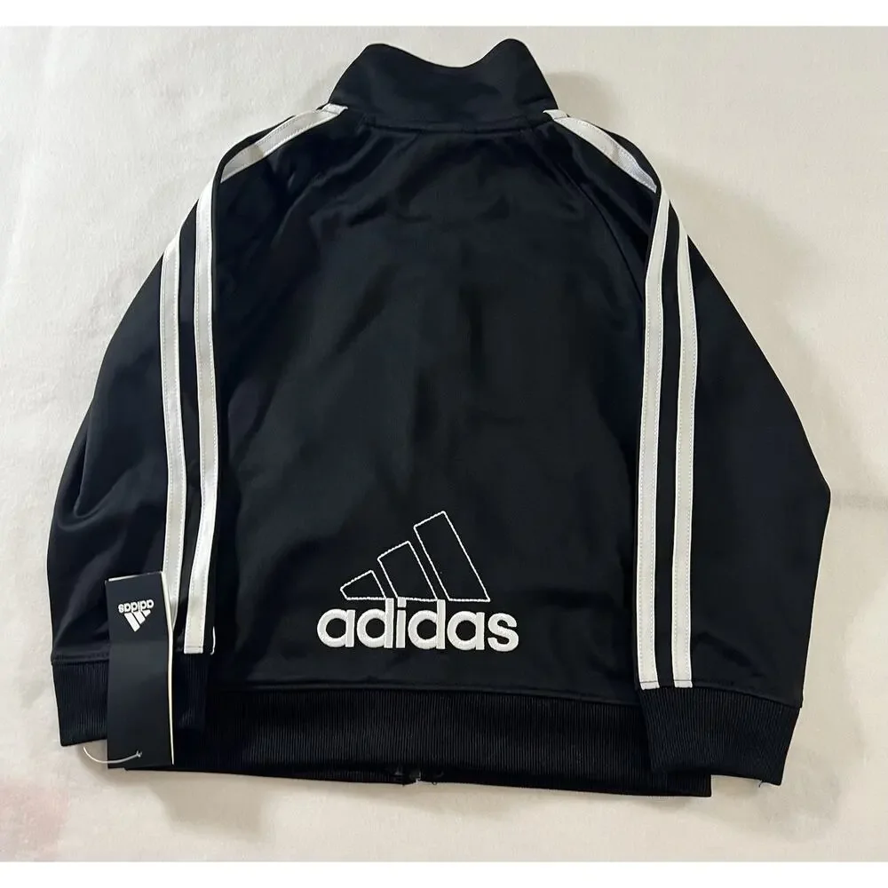 adidas Toddler Track Jacket Full Zip Black/White 3-Stripes Size 3T